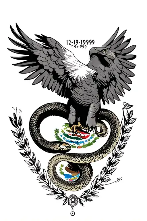 with the eagle and snake as the centerpiece. The Mexican flag will flow around them 12-19-1999 date with rosary tattoo design idea