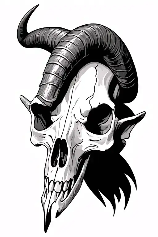 Long Horn Skull. Basic. with separated Roman numerals tattoo design idea