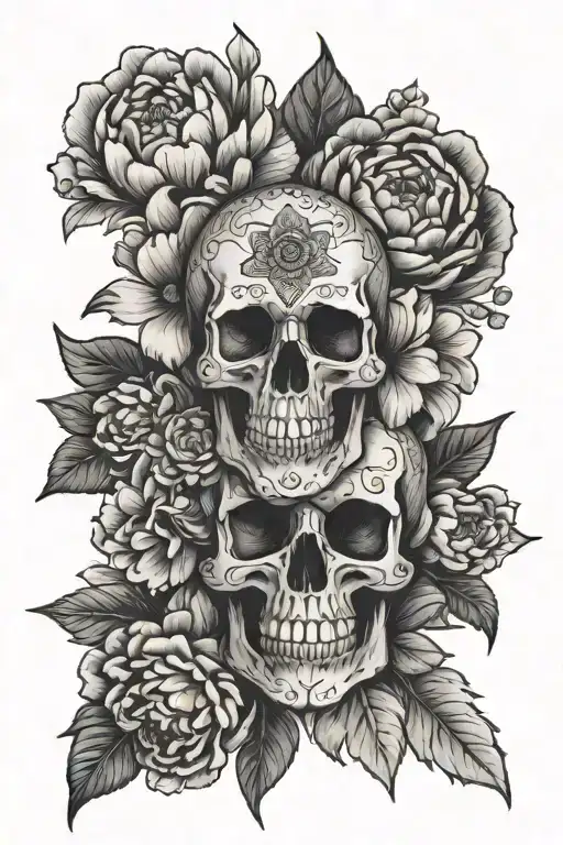 skull mandala peony tattoo design idea