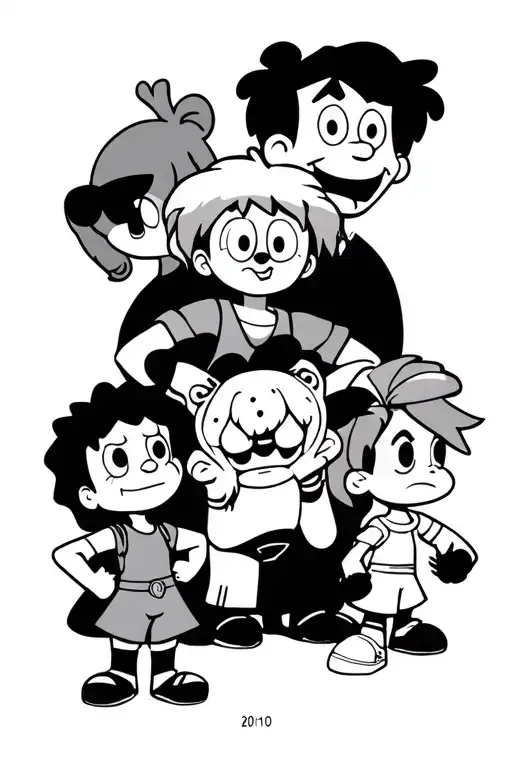 1990 to 2010 cartoons and tv show characters surrounded tattoo design idea