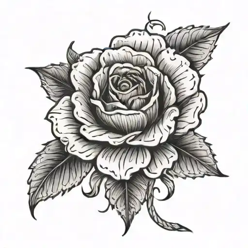 Mexican marigold tied to a wilted rose by a red string  tattoo design idea