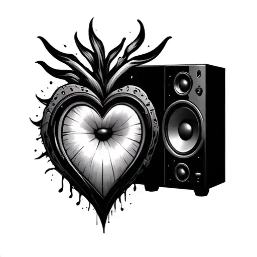subwoofer connected to heart intertwined tattoo design idea