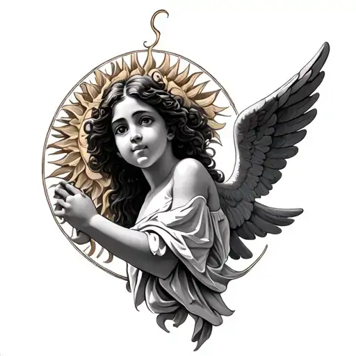 cherub angel with Filipino sun  tattoo design idea
