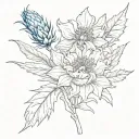 It is necessary to combine the flower "Cornflower" and the image of the Old Testament archangel in one tattoo sketch. tattoo design idea