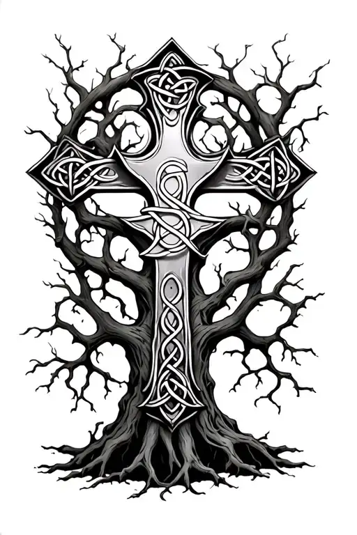 poison tree with a celtic cross going through it  tattoo design idea