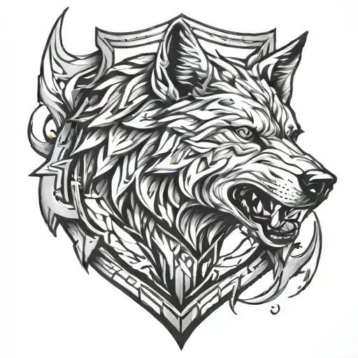 shield wolf tattoo design idea