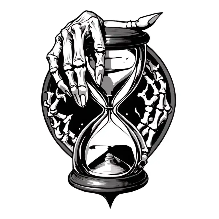 a human hand on the top of a hourglass and a skeleton hand on the bottom  tattoo design idea