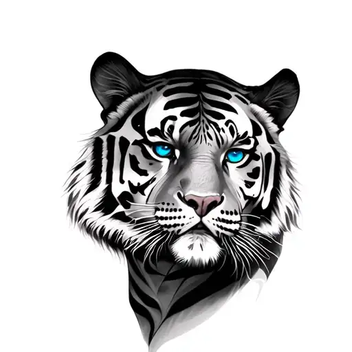 half tiger half beautiful woman with one blue eye tattoo design idea