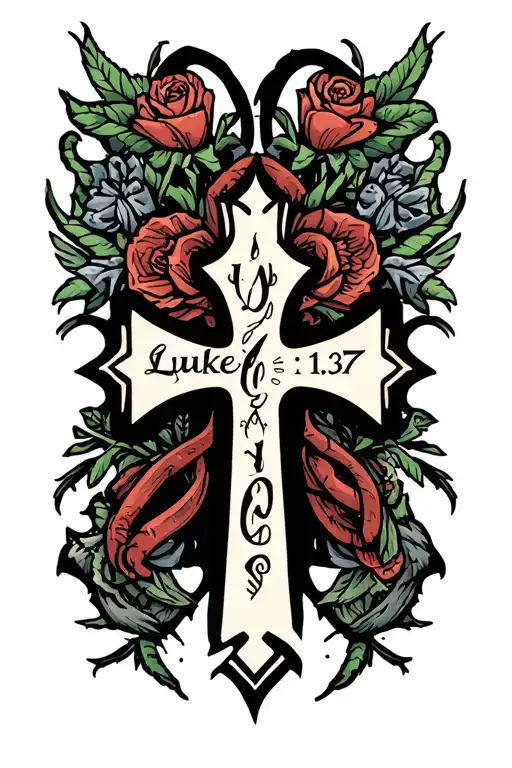 "Luke 1:37" cross intertwined tattoo design idea