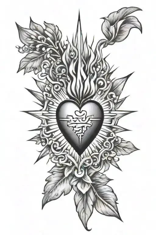 sacred heart and filipino sun rays tattoo design idea
