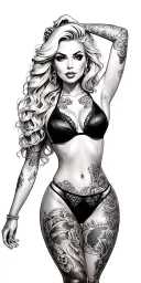pin up blonde sexy Beautiful Girl, Petite,huge Boobs, slim Hips, Bikini . Long Hair,Sexual. Seductive. Full Body, Tattoo tattoo design idea