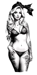 pin up blonde sexy Beautiful Girl, Petite,huge Boobs, slim Hips, Bikini . Long Hair,Sexual. Seductive. Full Body, Tattoo tattoo design idea