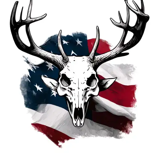 rebel flag with deer skull soft shading tattoo design idea