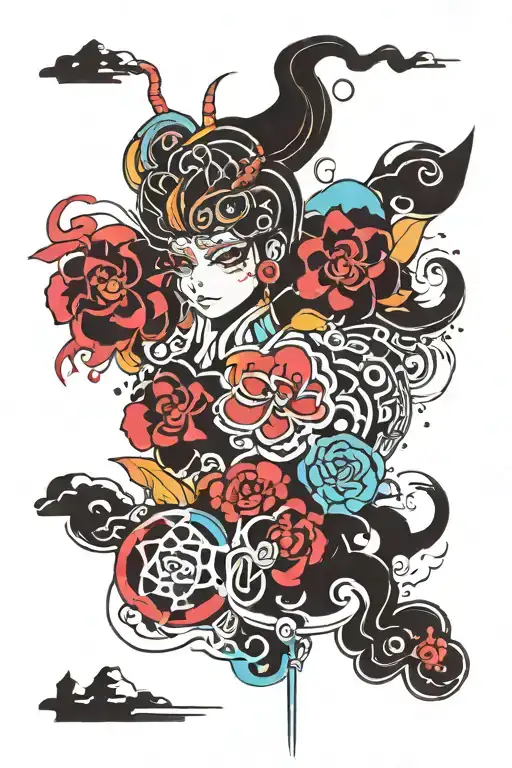 HONG KONG  LINE print with colorfuL tattoo design idea