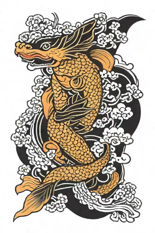 japanese yakuza sleeve tatoo with koi and dragon scales black coulds and a geisha tattoo design idea