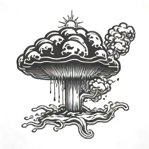 Traditional black work small and simple tattoo of atomic bomb mushroom cloud explosion from an open palm tattoo design idea
