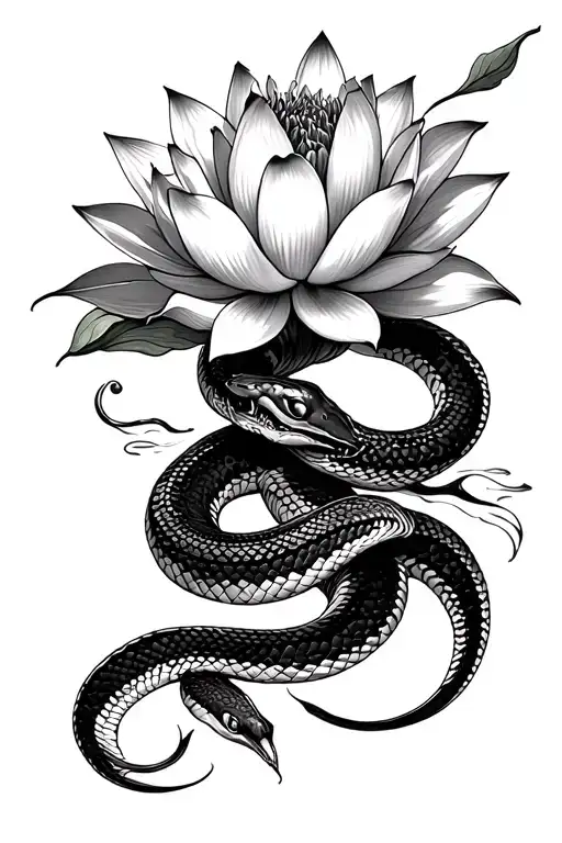 snake and lotus flower tattoo design idea