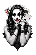 girl joker smoking with playing cards behind head  tattoo design idea