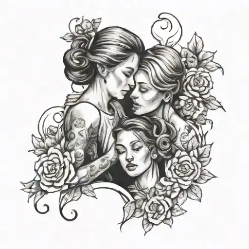 mom and daughter that shows working to know how to love each other after hard times   tattoo design idea