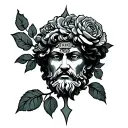 Green god square face  view from down with Greek rosace tattoo design idea