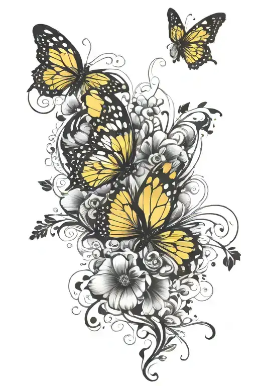 dog paw print yellow butterfly tattoo design idea