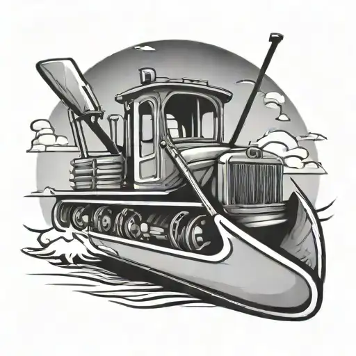 single canoe with a bulldozer blade stylized tattoo design idea