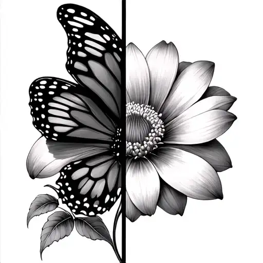 Half Butterfly Half Flower tattoo design idea
