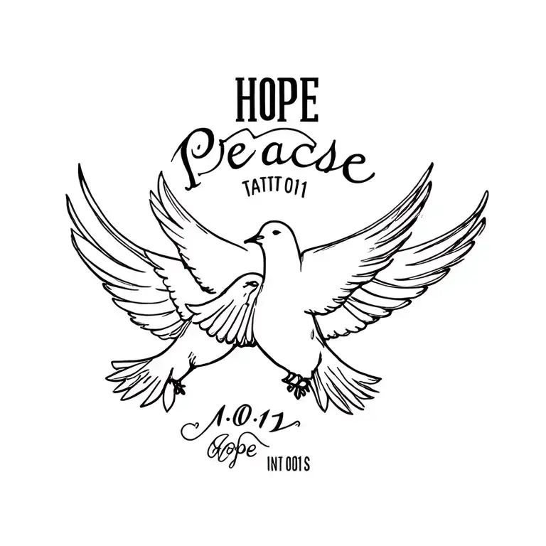 Pulse line with word hope, 10:11 and 3 doves of peace tattoo design idea