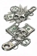 ski mask money handcuffs weed life of sin  tattoo design idea