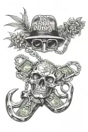 ski mask money handcuffs weed life of sin  tattoo design idea