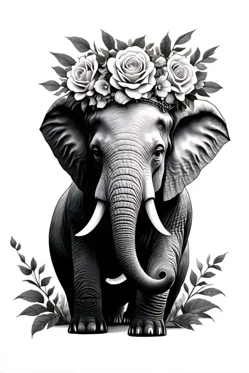 elephant and rose crown tattoo design idea