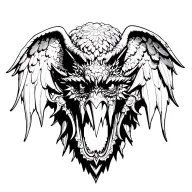 Sagrada familia architecture into a gargoyle front facing big wings tattoo design idea