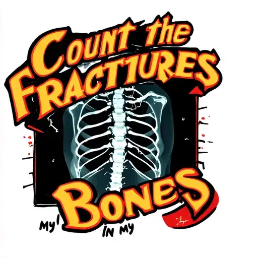 The text" count the fractures in my bones" in a bold font and an image of broken bones on an xray tattoo design idea