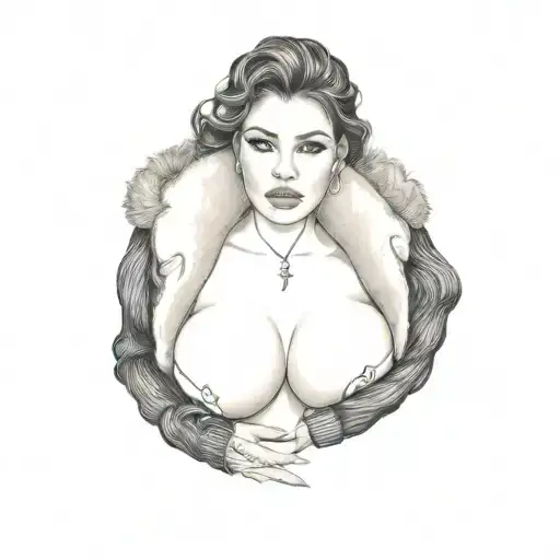 beautiful busty big breast Latina woman wearing fuzzy fleece jacket tattoo design idea