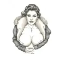 beautiful busty big breast Latina woman wearing fuzzy fleece jacket tattoo design idea