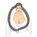 beautiful busty big breast Latina woman wearing fuzzy fleece jacket tattoo design idea
