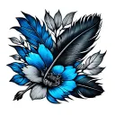 blue jay feather line floral cardinal feather tattoo design idea