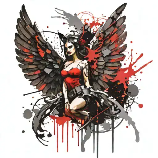 angel wings spread wide with paint splash tattoo design idea