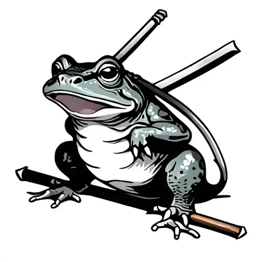 Japanese Frog with sword and chopsticks tattoo design idea