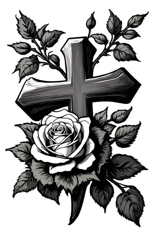 cross with three roses  tattoo design idea