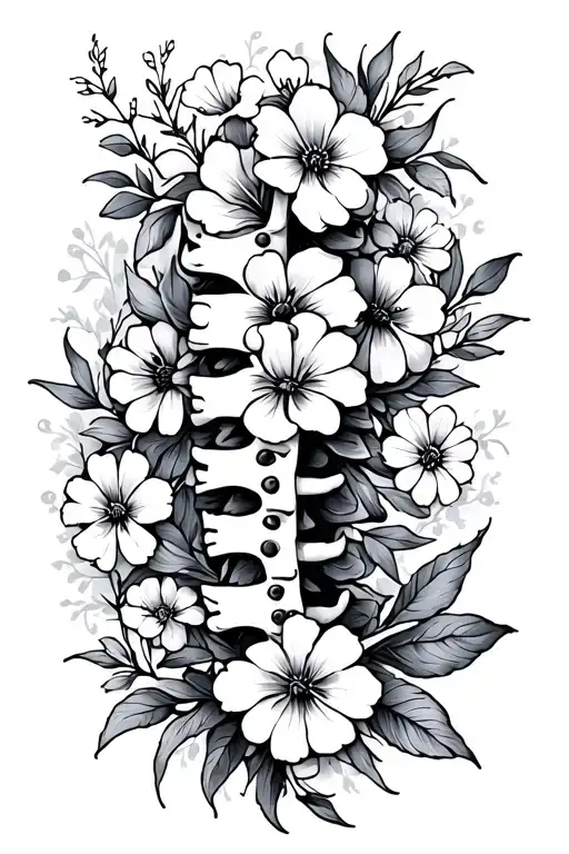 spine tattoo with the birth flowers april, february, october and august tattoo design idea