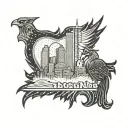 An intricate design combining the iconic Detroit skyline with a motor city theme, incorporating rooster elements tattoo design idea