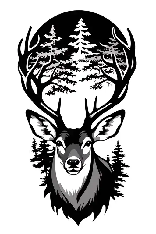 deer head with trees tattoo design idea