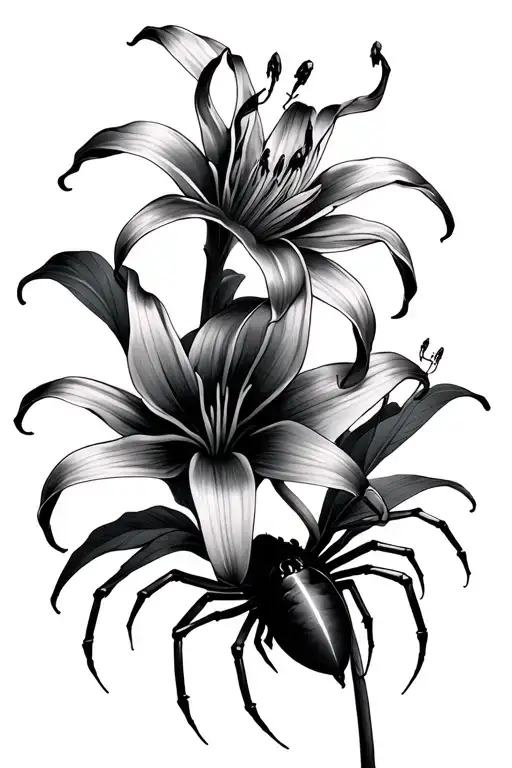 spider lily with spiders tattoo design idea