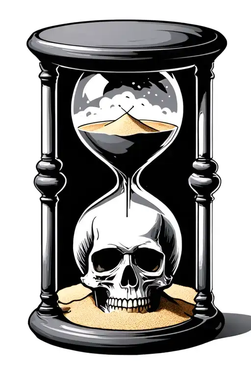 dark hour glass with sand and a skull under the base of it  tattoo design idea