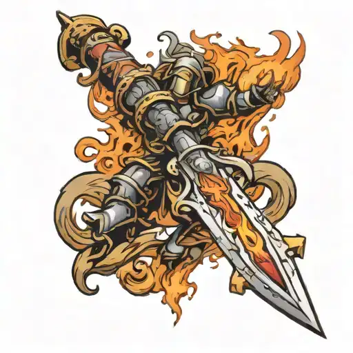 epic paladin fire sword tattoo design idea