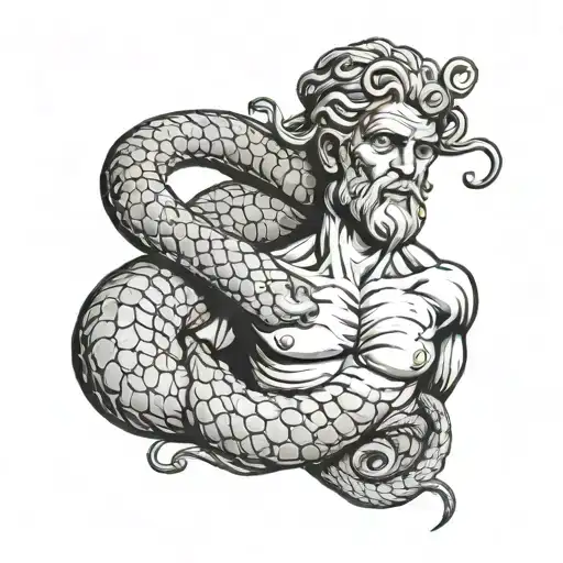asclepius god of medicine snake wrapped face breaking young outside old in the inside tattoo design idea