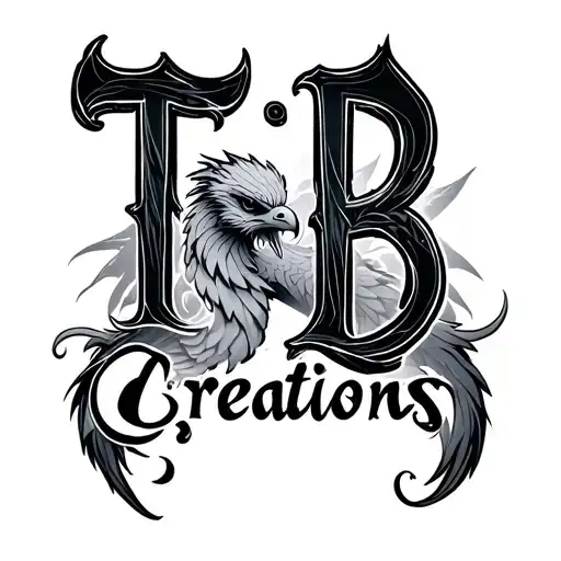 "T.B. Creations" gryphon text centered tattoo design idea
