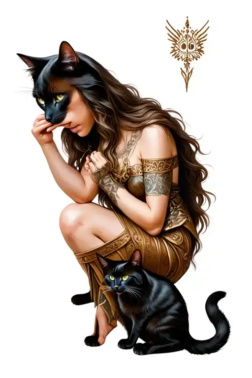 freya Norse goddess with cats playing tattoo design idea