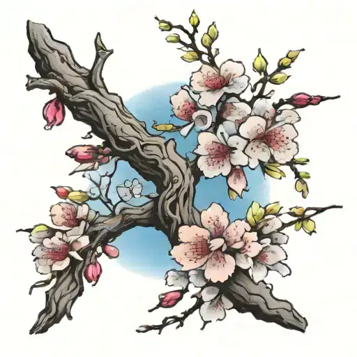 cherry blossom and branches tramp stamp including some blues tattoo design idea